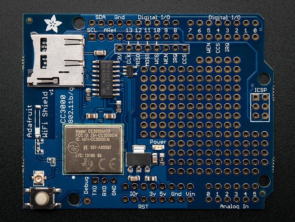 Adafruit CC3000 WiFi- shield met uFL-connector voor externe antenne