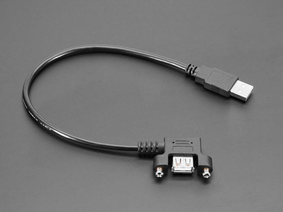 Adafruit Paneelmontage USB-kabel - USB A-stekker naar USB A-hoekcontactdoos