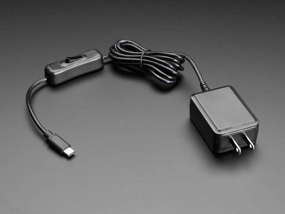 Adafruit Verticale wandvoeding met USB C - 5V 3A- output en schakelaar
