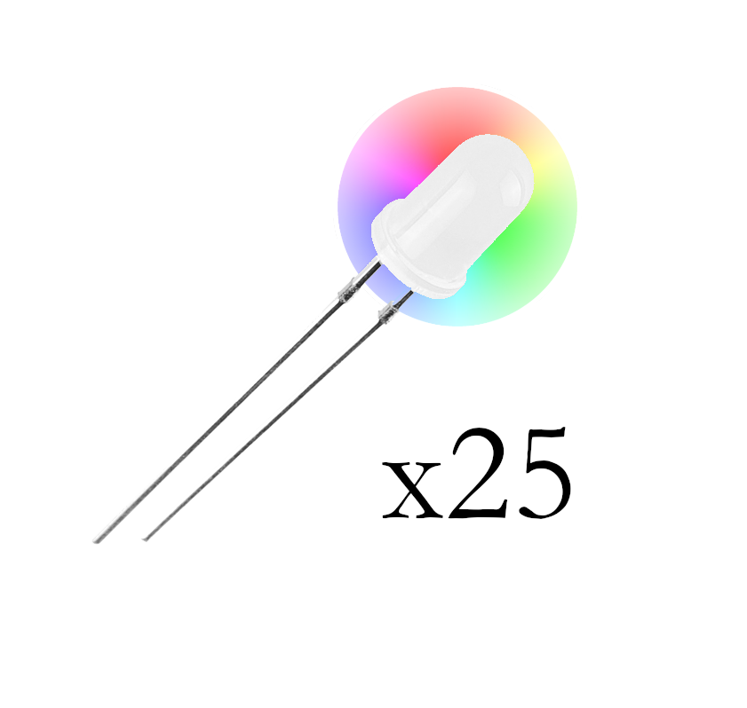 RGB 5mm regenboog diffuse leds - langzaam - 25 stuks