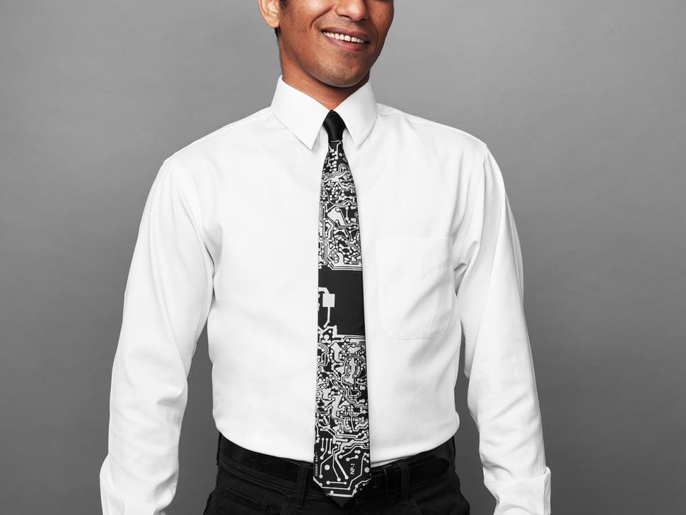 Adafruit board stropdas "Resistor" - Zwart met zilveren inkt, smal