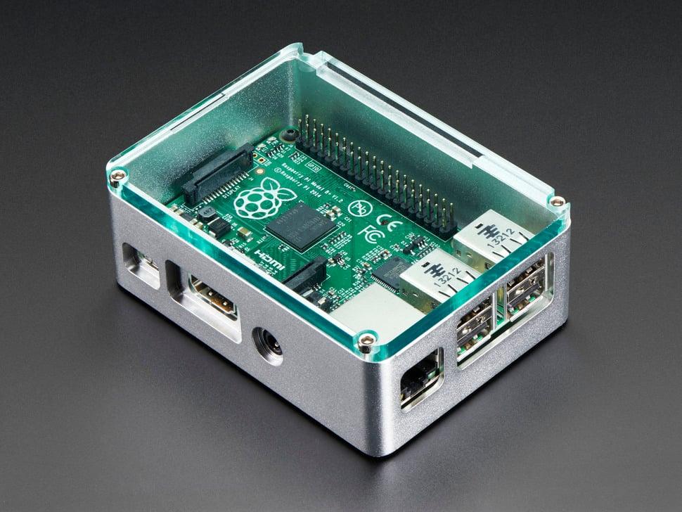 Adafruit Anidees Zilveren case met Crystal Top voor Raspberry Pi B+/Pi 2/Pi 3
