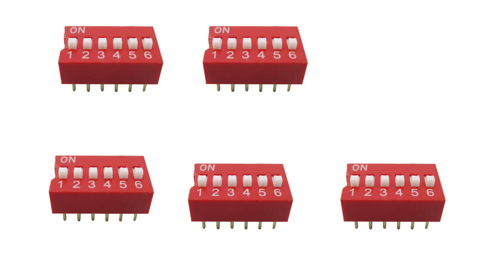 DIP switches 6 positions red - 5 pcs