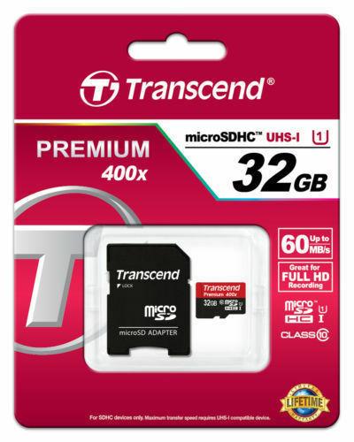 Transcend 32GB microSD Premium 400x Class 10 UHS-I + Adapter - 60MB/s