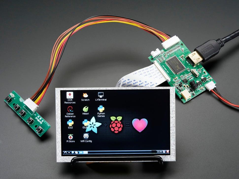Adafruit HDMI 4 Pi: 5" display (geen Touch) met Mini- driver - 800x480 HDMI