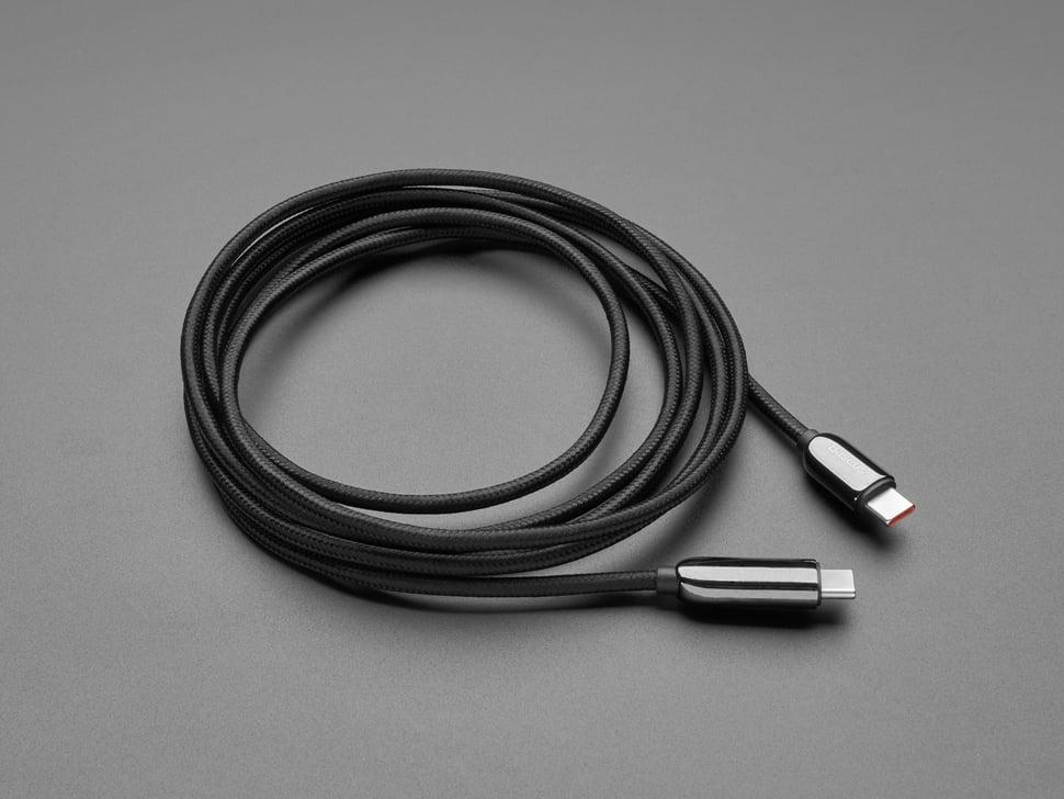 Adafruit USB C naar USB C-kabel met 100W wattweergave - 2 meter zwart gevlochten.
