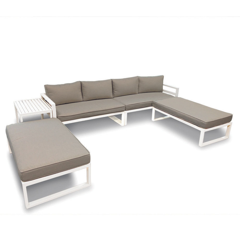 Perel Set lounge tutto-in-uno bianco e grigio per il massimo comfort all'aperto con stile