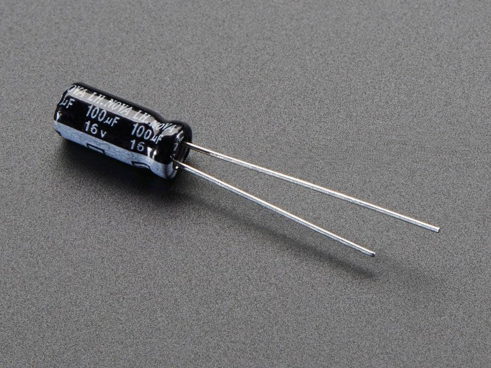 Adafruit 100uF 16V Electrolytic Capacitors - Pack of 10
