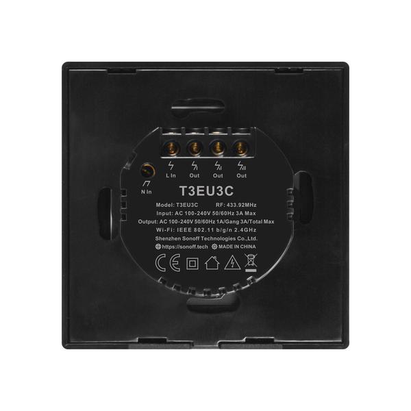 Interrupteur mural Sonoff T3 - T3EU3C - WiFi + RF - Noir