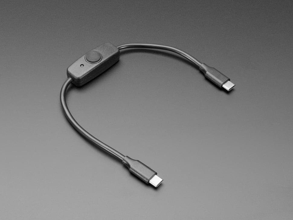Adafruit USB Type C-synchronisatiegegevenskabel met aan-uitknop - 28 cm lang