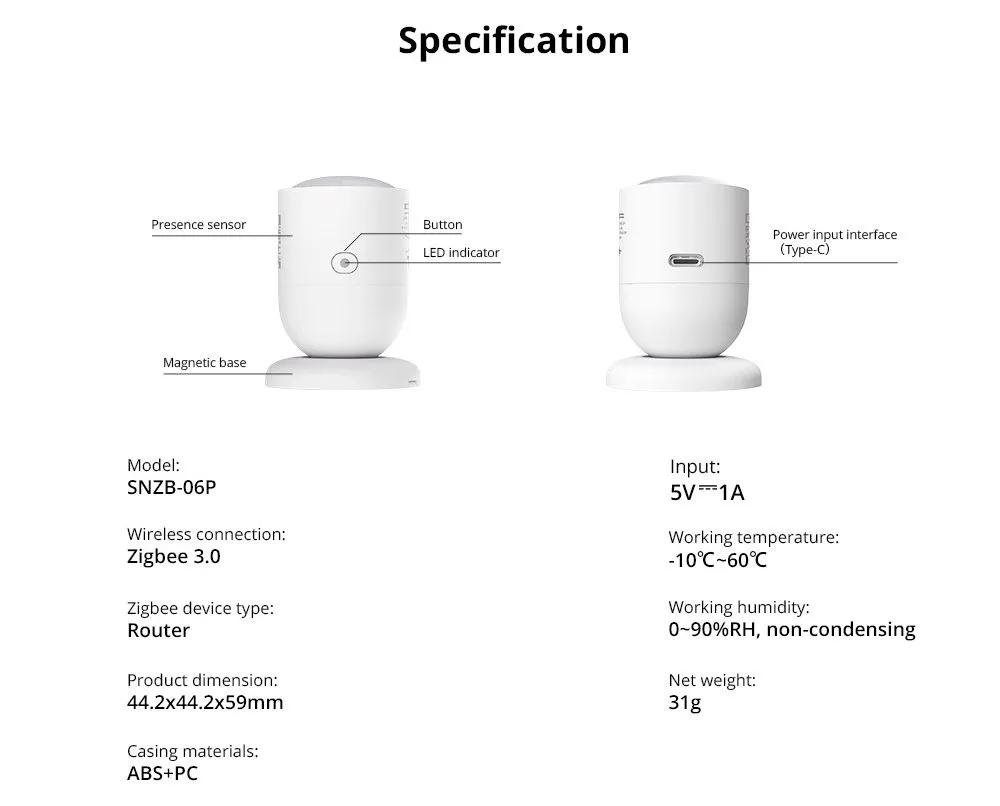 Capteur De Pr Sence Humaine Sonoff Zigbee Snzb P Opencircuit