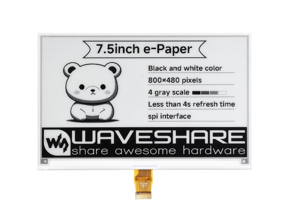 Waveshare Tela E-Ink crua de 800×480, 7.5 polegadas