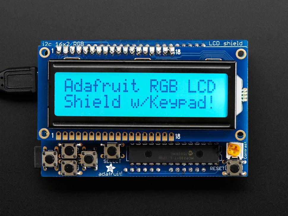 Adafruit RGB LCD- shield met character display - Slechts 2 pinnen gebruikt!