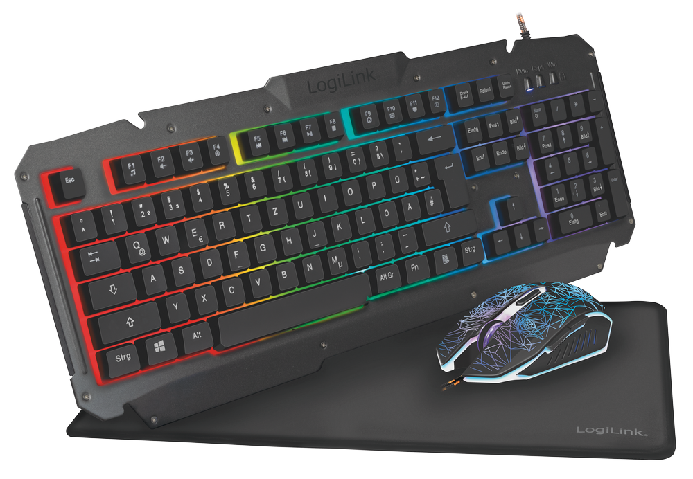 LogiLink USB Gaming Mouse, keyboard and mouse pad set with LED lighting