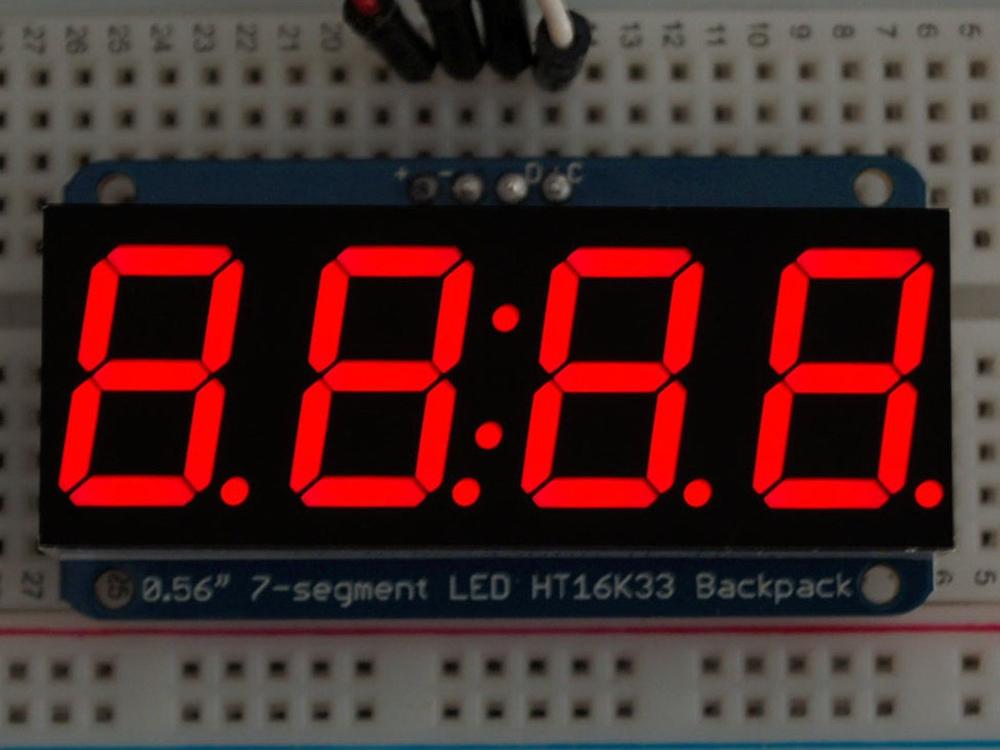 Adafruit 0,56 "4-cijferig 7-segment display met I2C-rugzak - rood