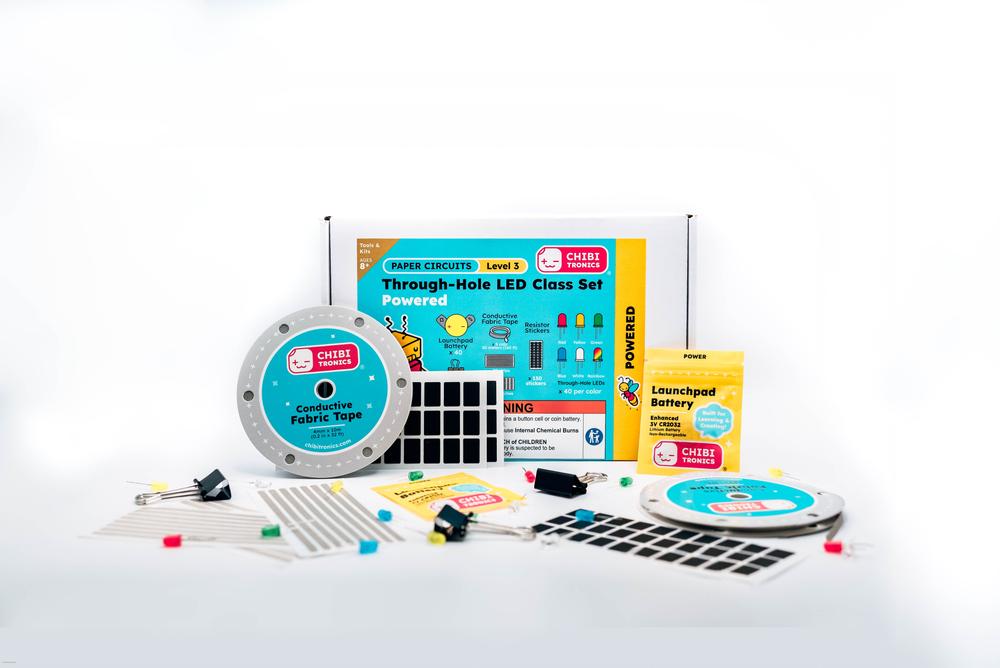 Chibitronics Set di luci a LED a foro passante (alimentato) per 40 studenti - circuiti cartacei livello 3