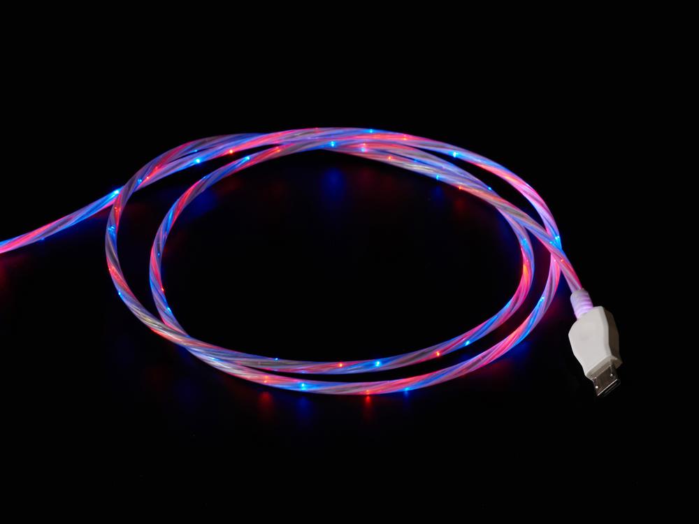 USB micro B-kabel met LED's - blauw en rood