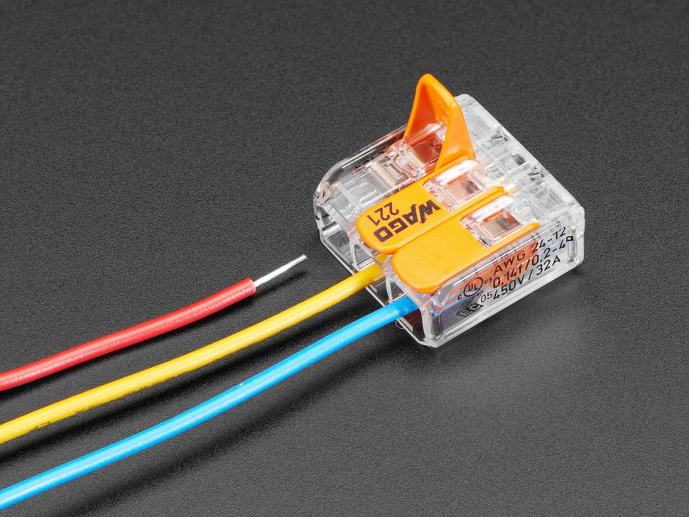 Adafruit Snap-action 3-draads blokconnector (12-24 AWG) - verpakking van 3