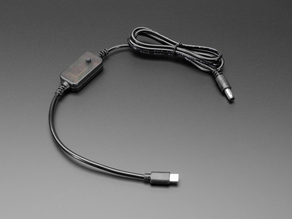 Adafruit USB C PD naar 2,1mm kabel met selecteerbare spanningsknop