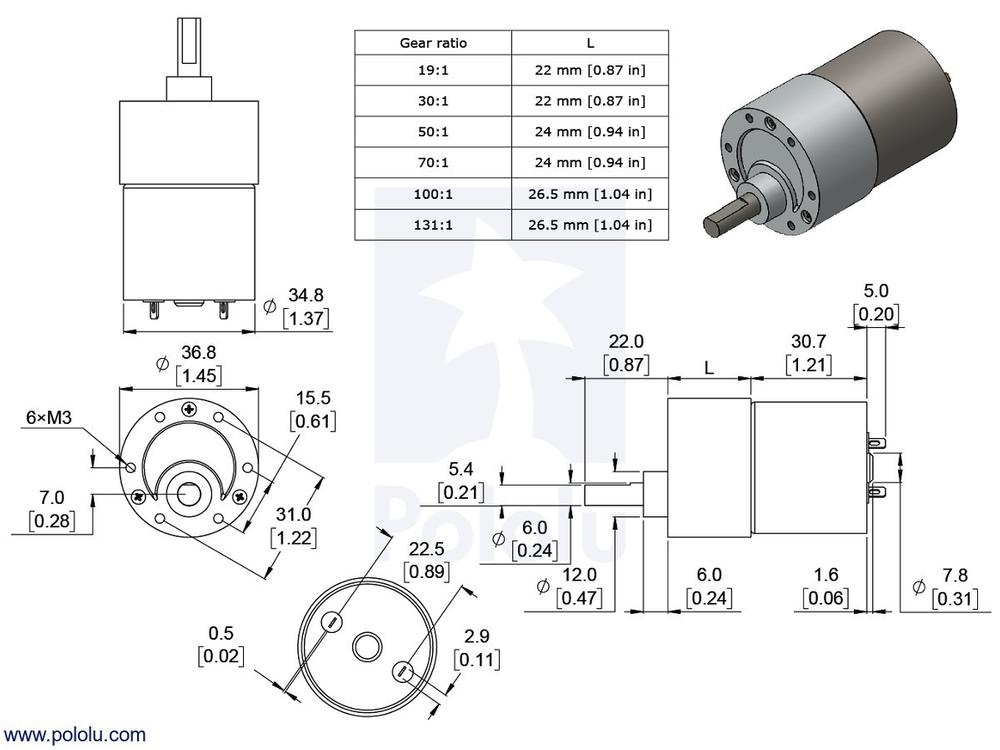 24V Motor with 64 CPR Encoder for 37D mm Metal Gearmotors (No Gearbox,  Helical Pinion)