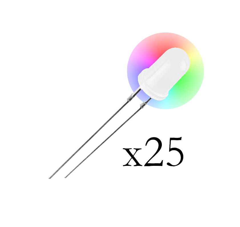 RGB 5mm regenboog diffuse leds - snel - 25 stuks