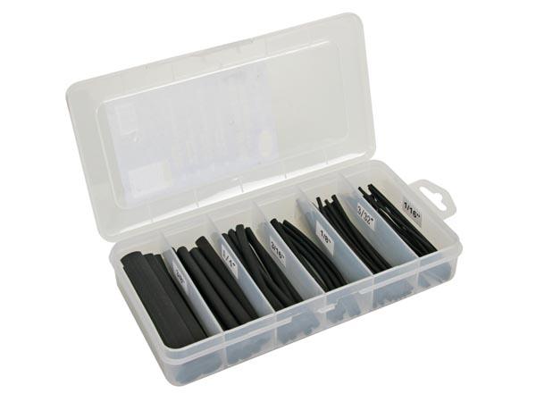 Set of thermal shrink tubing - black with glue 10cm - 85 pcs. - in storage box