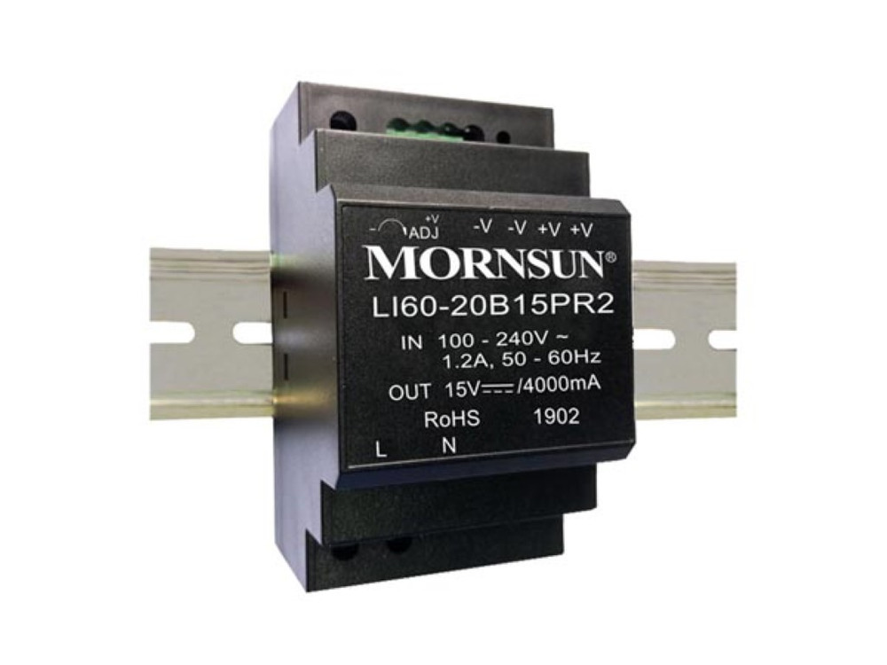 Industriële DIN-rail voeding van Mornsun - 60 W, 12 V bij 4.5 A