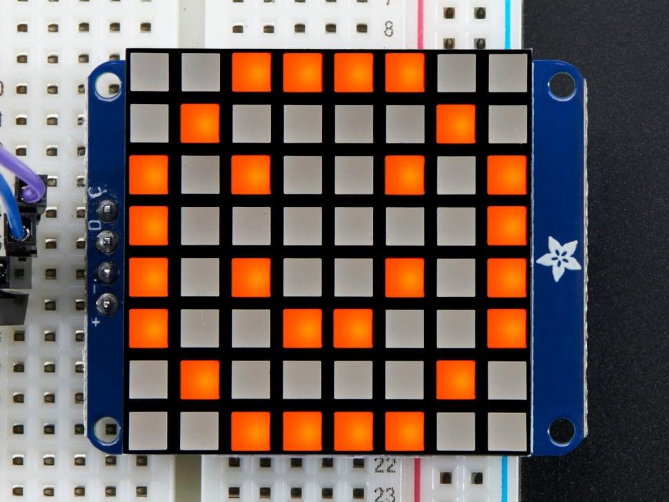 Adafruit Kleine 1,2" 8x8 ultra heldere vierkante amberkleurige LED-matrix + rugzak