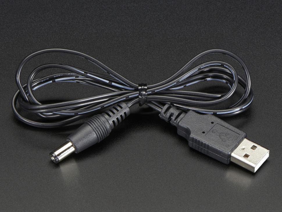 Adafruit USB naar 2,1 mm male barrel jack-kabel