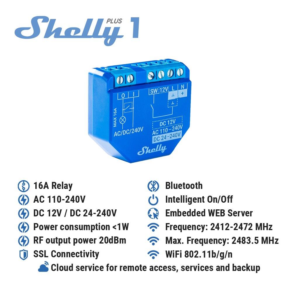 Shelly Plus 1PM WiFi Bluetooth Smart Switch (16A) 2-Pack - Monitor Energy Use, No Hub Needed, Works With Alexa/Google