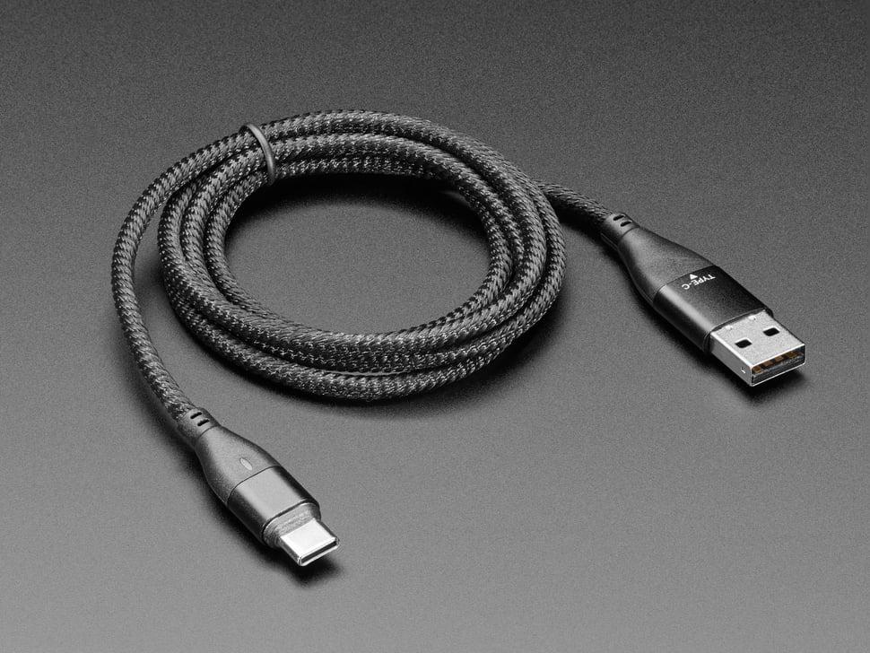 Adafruit Zwarte geweven USB A of Type-C naar Type-C-kabel met magnetische punt