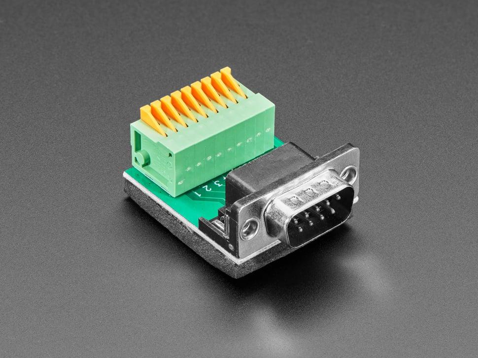 Adafruit DE-9 (DB-9) male stekker naar aansluitklemveerblokadapter