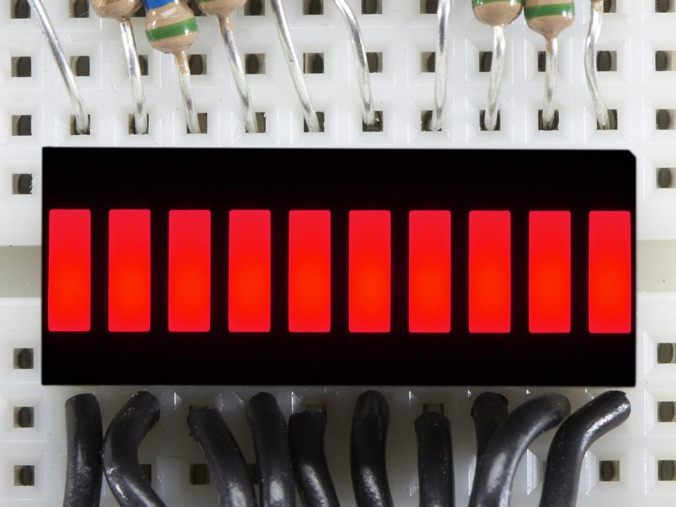 Adafruit 10-segments lyssøjlediagram LED-display - rød