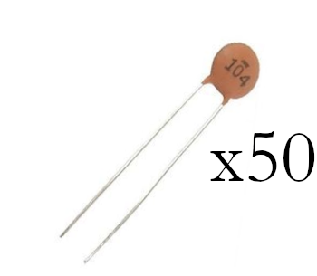50 Pcs 0.1uF 100V Ceramic Capacitors – Radial Lead, General Purpose