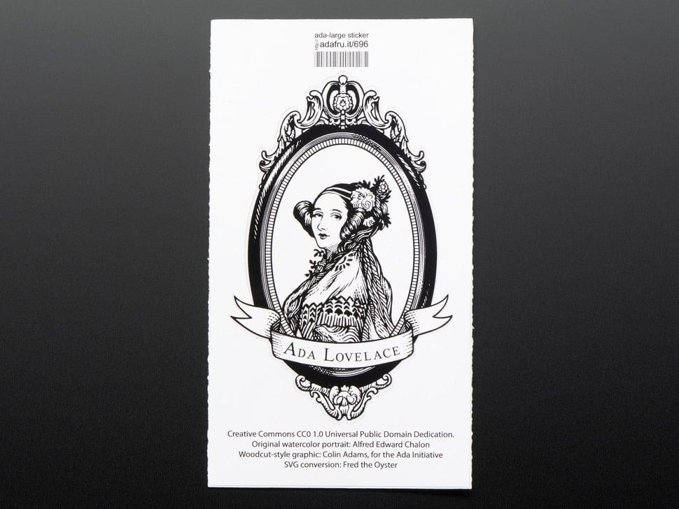 Adafruit Ada Lovelace, groot, ovaal zwart/wit - Sticker!