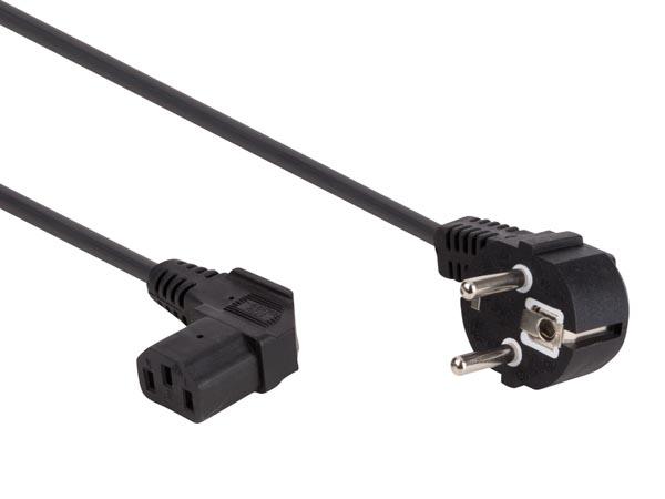 Power cord black cee 7/7 90° + c13 90° l=2.5 m h05vv-f 3g1.0 mm²
