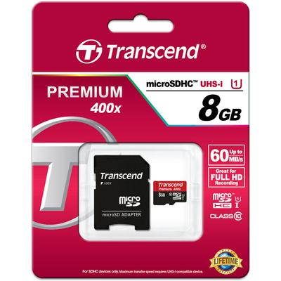 Transcend 8GB microSD Premium 400x Class 10 UHS-I + Adapter 60MB/s - Opencircuit