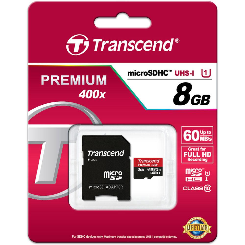 Transcend 8GB microSD Premium 400x Klasse 10 UHS-I + Adapter - 60MB/s