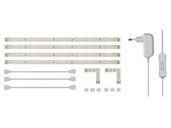 LED strip set 4 x 30cm met 2 x hoek - wit - 12V - inclusief voeding