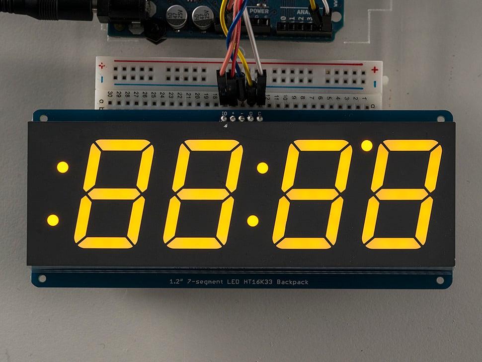 Adafruit 1,2" 4-cijferig 7-segments display met I2C-rugzak - Geel