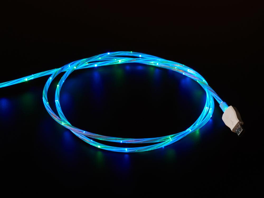 Câble USB micro B avec LED - Bleu et Vert