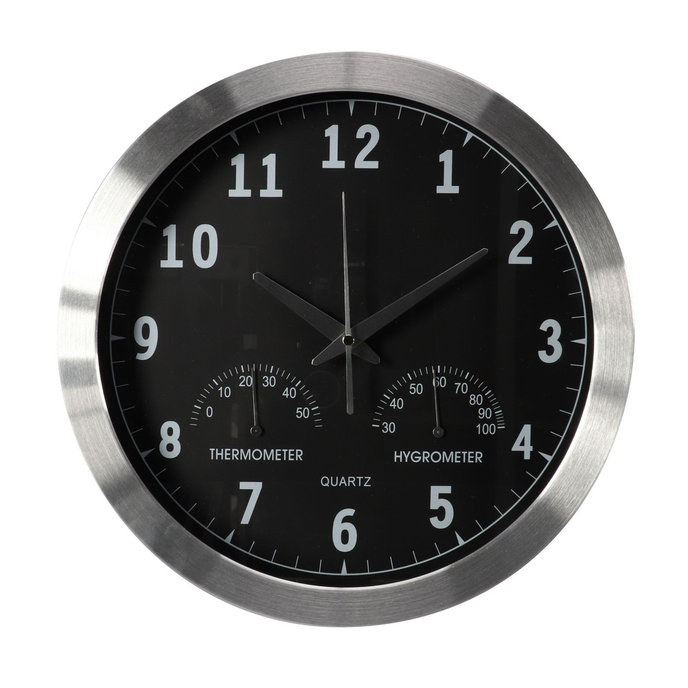 Perel Elegante orologio da parete in alluminio con termometro e igrometro - ø 35,5 cm