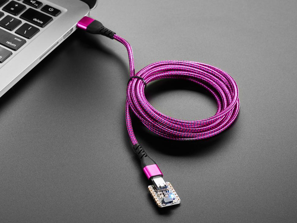Adafruit Roze en paarse gevlochten USB A naar USB C-kabel - 2 meter lang