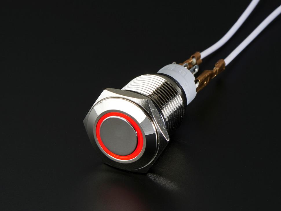 Adafruit Rugged Metal On/Off Switch with Red LED Ring - Opencircuit