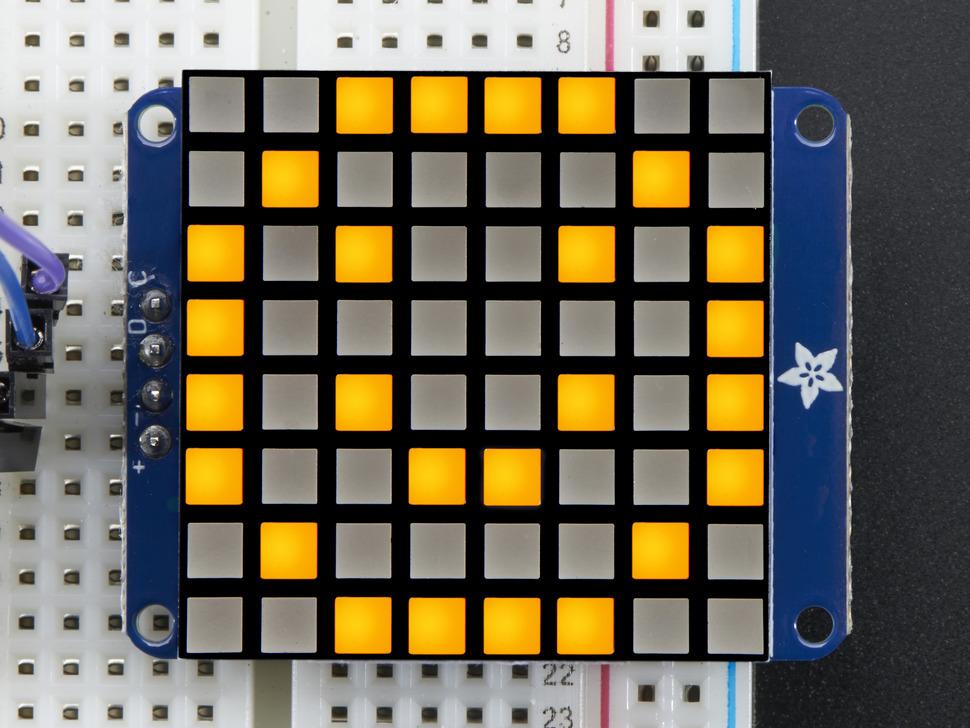 Adafruit Kleine 1,2" 8x8 ultra heldere vierkante gele LED-matrix + rugzak