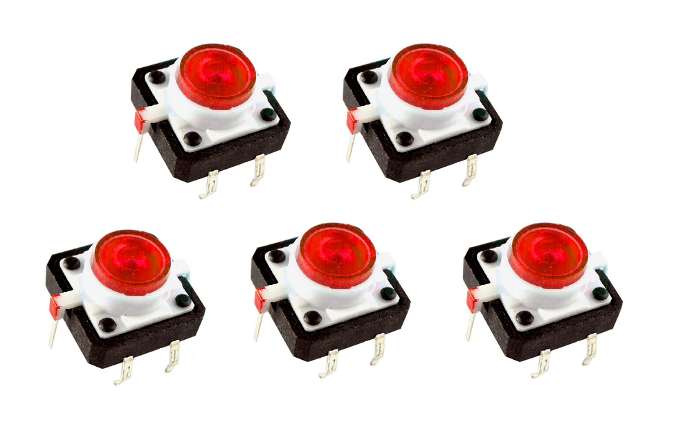 12mm drukknoppen met rode led - 5 stuks