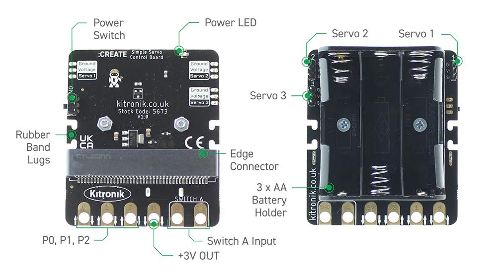 Kitronik Simple Servo Control Board för BBC Micro:bit - Opencircuit