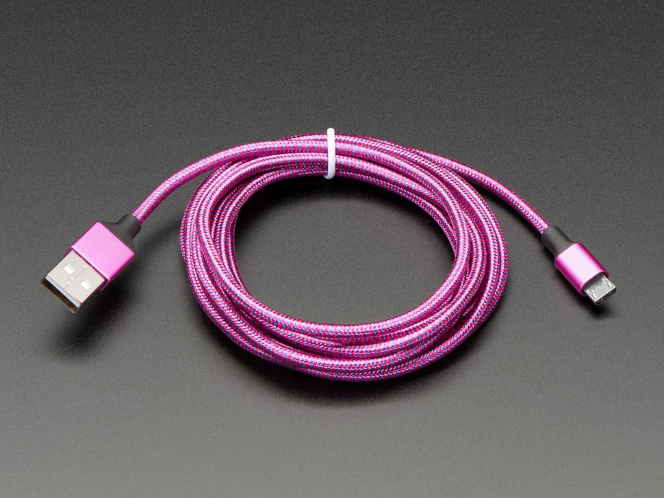 Adafruit Roze en paarse gevlochten USB A naar Micro B-kabel - 2 meter lang