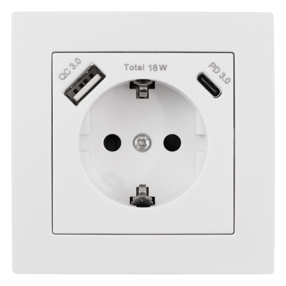 McPower built-in socket with USB -A and USB -C 18W - 250V/16A - White