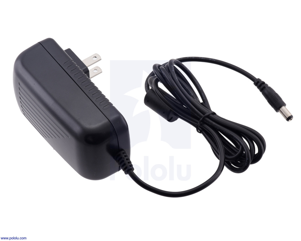 Pololu Adaptador de corriente para pared: 12VDC, 3A, con conector tipo barril de 5.5×2.1mm y positivo en el centro.